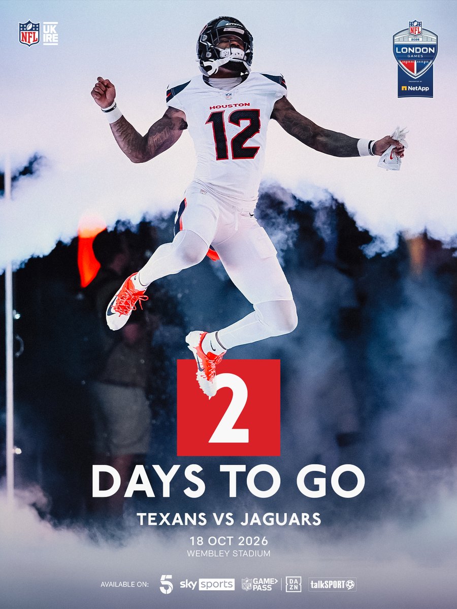 NFLUKIRE's tweet photo. Just two days to go... 👀

Texans v Jaguars is live this Sunday from Wembley on 5, Sky Sports, talkSport and NFL Game Pass on DAZN 📺 https://t.co/JGZSYFLZFy