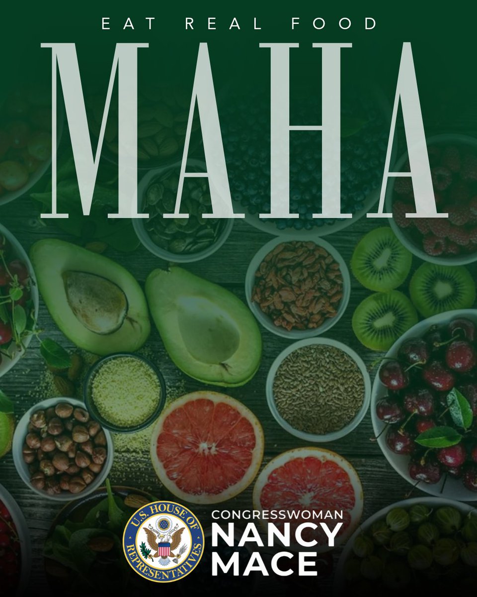 RepNancyMace's tweet photo. Real food does not need a 40-ingredient label with words you can't even pronounce.

Somewhere along the way, America swapped real food for ultra-processed junk built in a lab and sold in a bag. Our families are paying for it with their health.

Real food built this country. Let’s get back to it. Make America Healthy Again.