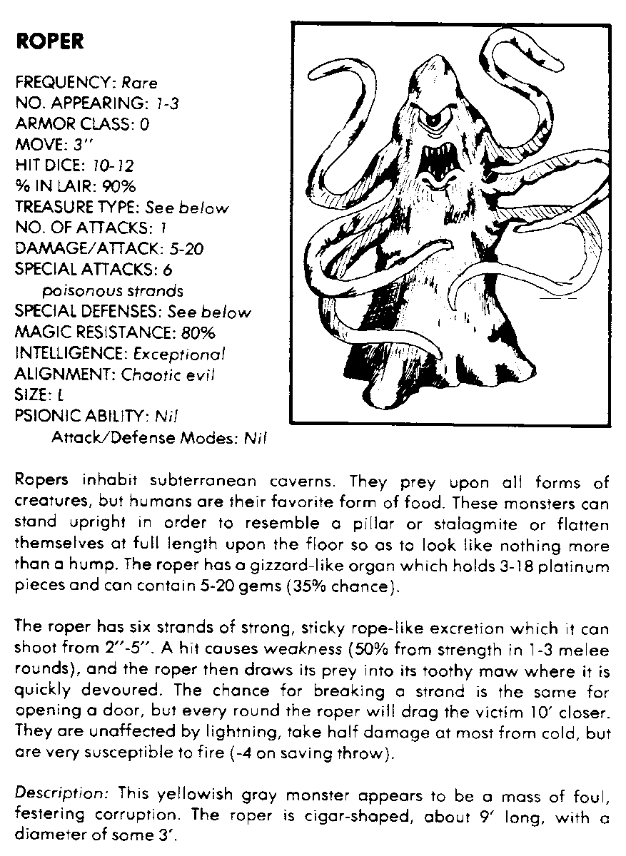 Crow_Guitarist's tweet photo. Your #1E monster of the day today is the #Roper. Use it wisely, friends!
#ttrpg
#dnd
#threescompany https://t.co/6w70C7CLCA