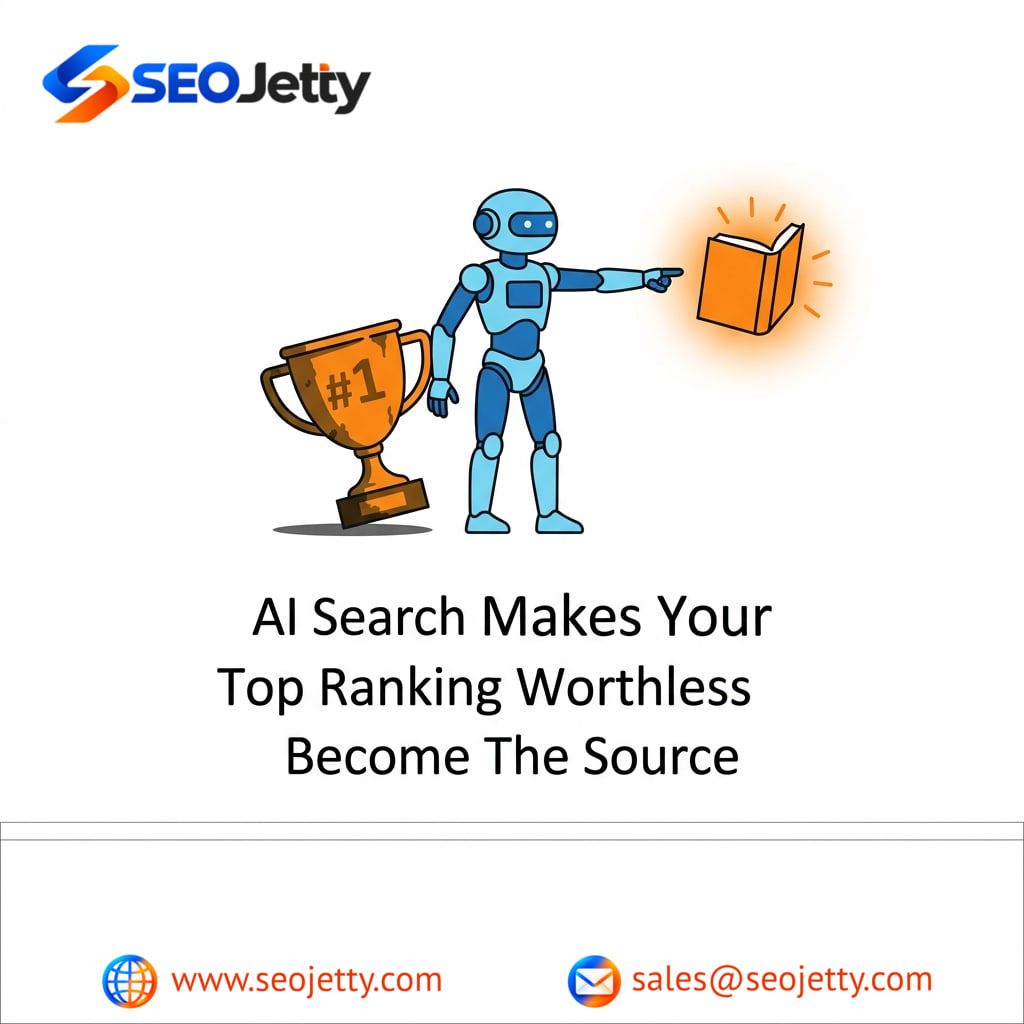 SEOjetty's tweet photo. AI Overviews are in 47% of searches, and 83% are zero-click. 📉 Your #1 ranking is no longer enough. You must become the AI's cited authority.

This is Generative Engine Optimization (GEO). We help B2B firms become the source.

https://t.co/K0A4FOnMUq
#GEO #AI #SEO https://t.co/bOvU1i9wHP
