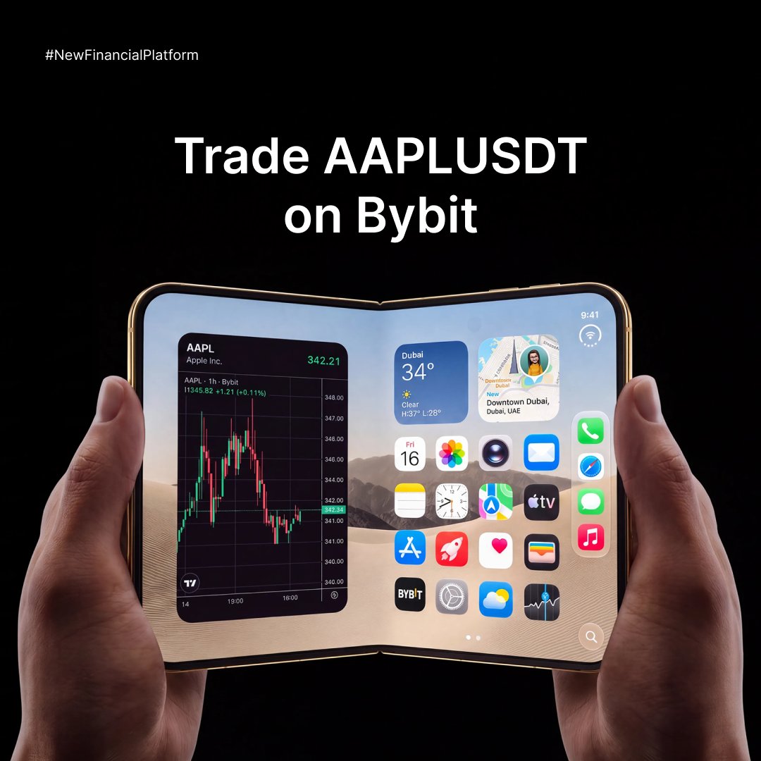 Bybit_Official's tweet photo. Everyone sees one opportunity today. We see two.

A new phone and new way to trade AAPL.

Trade $AAPLUSDT TradFi Perps on Bybit.

Trade now: https://t.co/mYHcP96dgr https://t.co/N7V3QkIc87