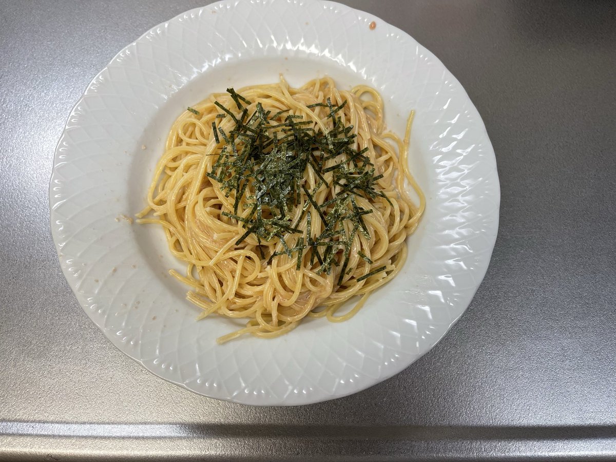 ichiharim's tweet photo. #ばんごはーん 
呑んだ後の締めの、明太パスタo(^o^)o
おいしーい=(^.^)=
#結局手軽な麺類になる #知らんがな https://t.co/cRtRHdDPlR