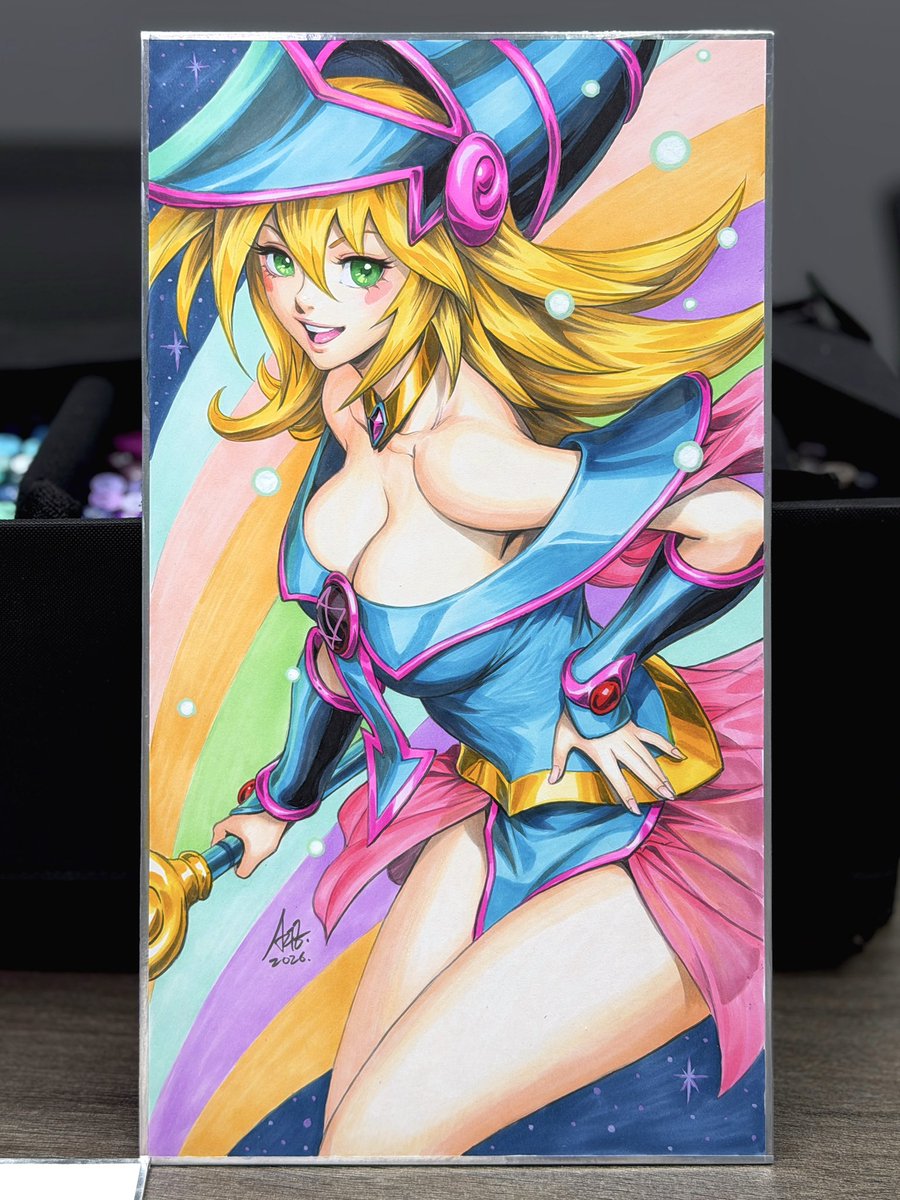 Artgerm's tweet photo. Arttrober Day 16 - Dark Magician Girl

Done with OLO markers on my custom Shikishi board. 

Two magical girls back to back! #arttrober2026 #darkmagiciangirl #yugioh https://t.co/D9NDvHvX6q