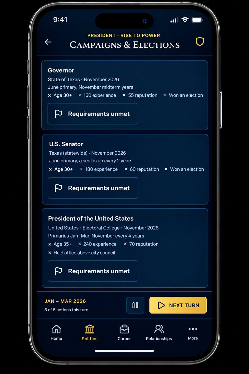 CrossiaGame's tweet photo. 🎮 PRESIDENT: RISE TO POWER 🏛️

Development is underway! Here's an early look at what I'm building.

The journey to the presidency begins. 👀

More updates coming soon!

#PresidentRiseToPower #IndieGameDev #simulatorgame https://t.co/mBrUAoX296