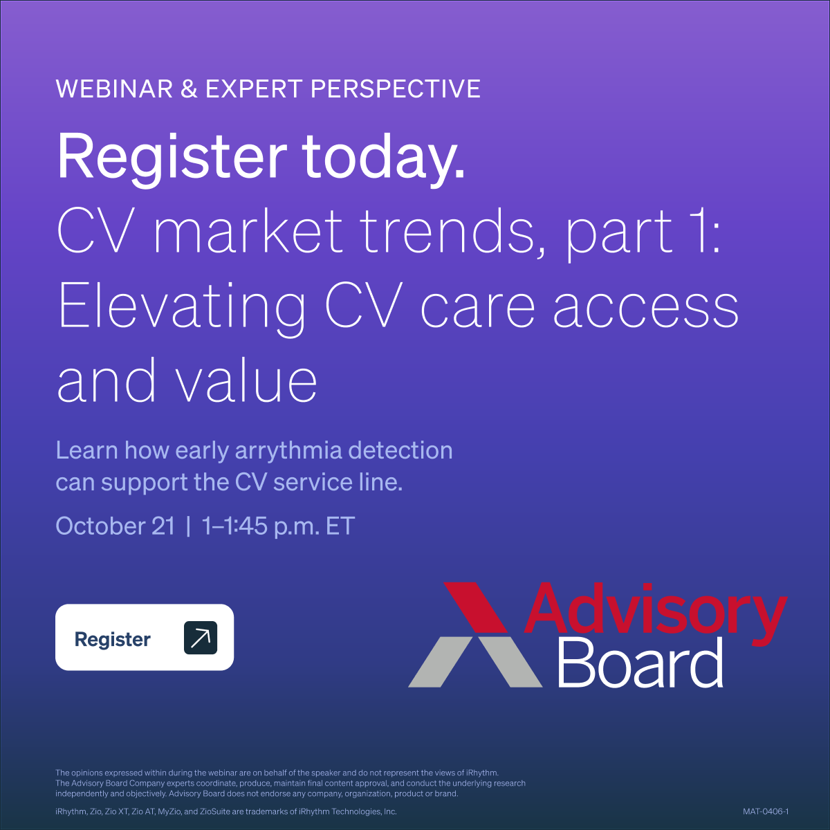 iRhythmTech's tweet photo. Join Advisory Board for “CV market trends, part 1: Elevating CV care access and value,” sponsored by iRhythm. Explore trends in patient access, procedure volumes, and the role of early arrhythmia detection.

October 21 | 1–1:45 p.m. ET
Register now: https://t.co/UrSFDsfQHu https://t.co/W4ihsYBoc8