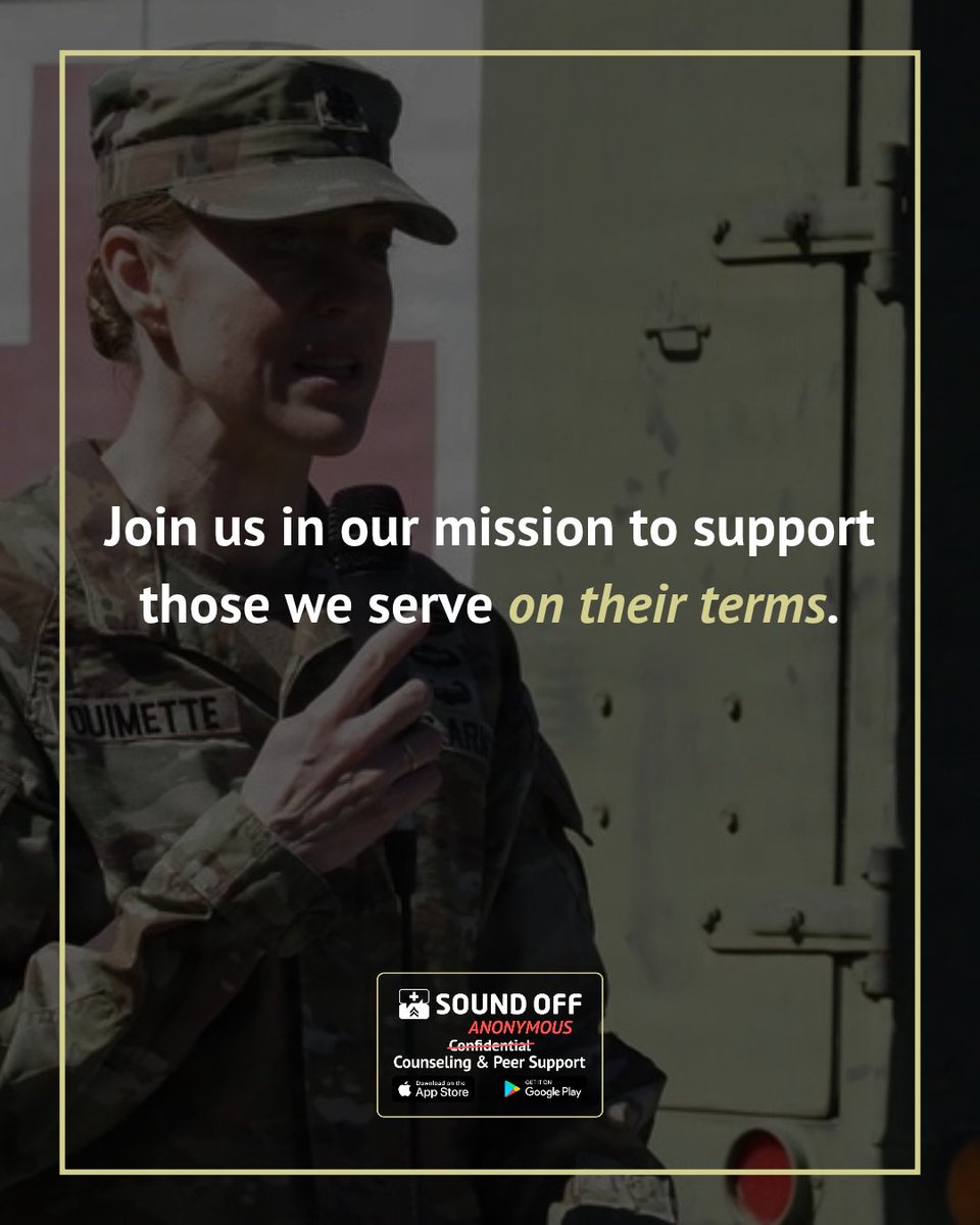 SoundOff's tweet photo. Every day, someone who served chooses silence over asking for help — because reaching out has always felt risky. As a Sound Off Cinician, you get to be the person on the other end who makes it safe. No names, no stigma, just support.https://t.co/COrwO3aR6L https://t.co/ex7tIXP4jY