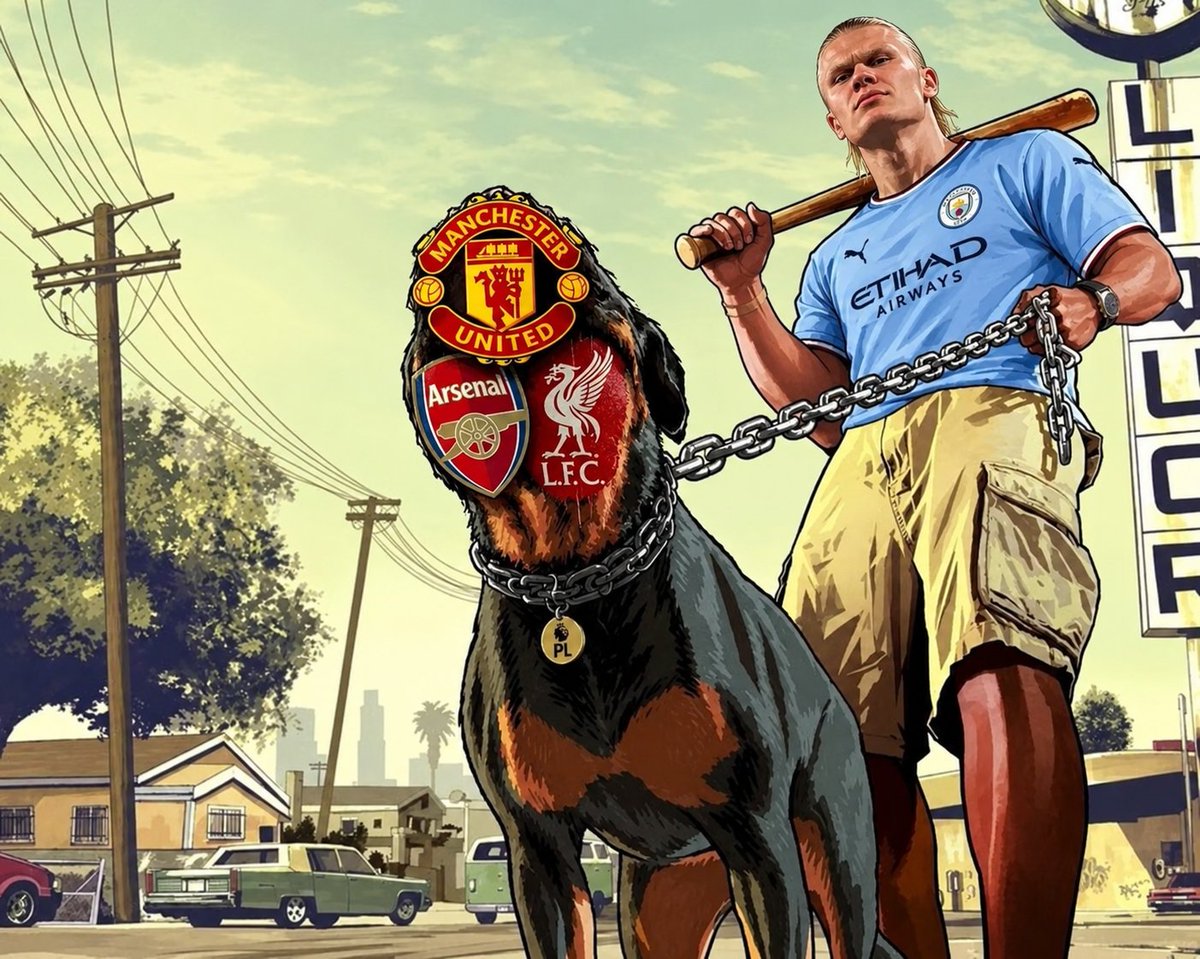 V_the_Cityzen's tweet photo. Erling haaland vs the red cartel:

Manchester United- 9G , 3A
Liverpool- 9G, 1A
Arsenal- 6G, 2A

No wonder the cartel wants Man city to be relegated so badly, they're tired of Haaland dunking on them every single time. https://t.co/H9jS9ncxrl
