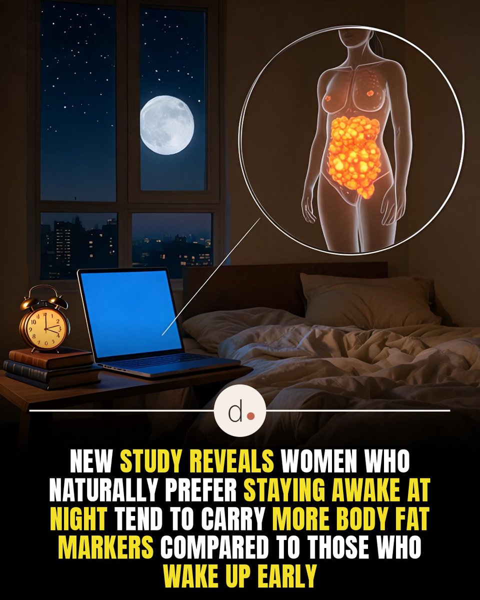 dose's tweet photo. 🌙 Night owls carry more body fat, study finds

Evening types show higher fat &amp; BMI markers.

Sleep timing affects fat.

Sources: Menopause Society, JCEM

#dose #sleepscience #womenshealth https://t.co/pkMIB2mU4c