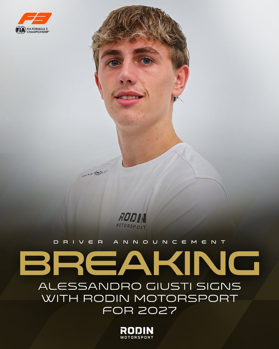 Formula3's tweet photo. BREAKING: Alessandro Giusti completes the 2027 Rodin Motorsport trio ✅

The Frenchman switches to the team for his third campaign 🔀

Click the link for more 🗞️👉 https://t.co/EI9Fwf1e97

#F3 #RoadToF1 https://t.co/sdaHEYUKHT