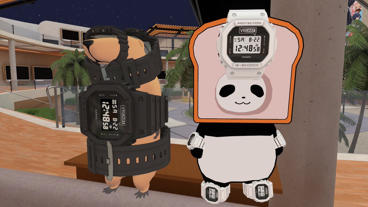 Jei0115's tweet photo. #VRChat #きゃらけっと #食パンダ #るるもた

Gショック、装着！

↓投票フォーム（いつもありがとうございます！） 
 https://t.co/bzCE4uVYn1 https://t.co/hC2MLV9l7l