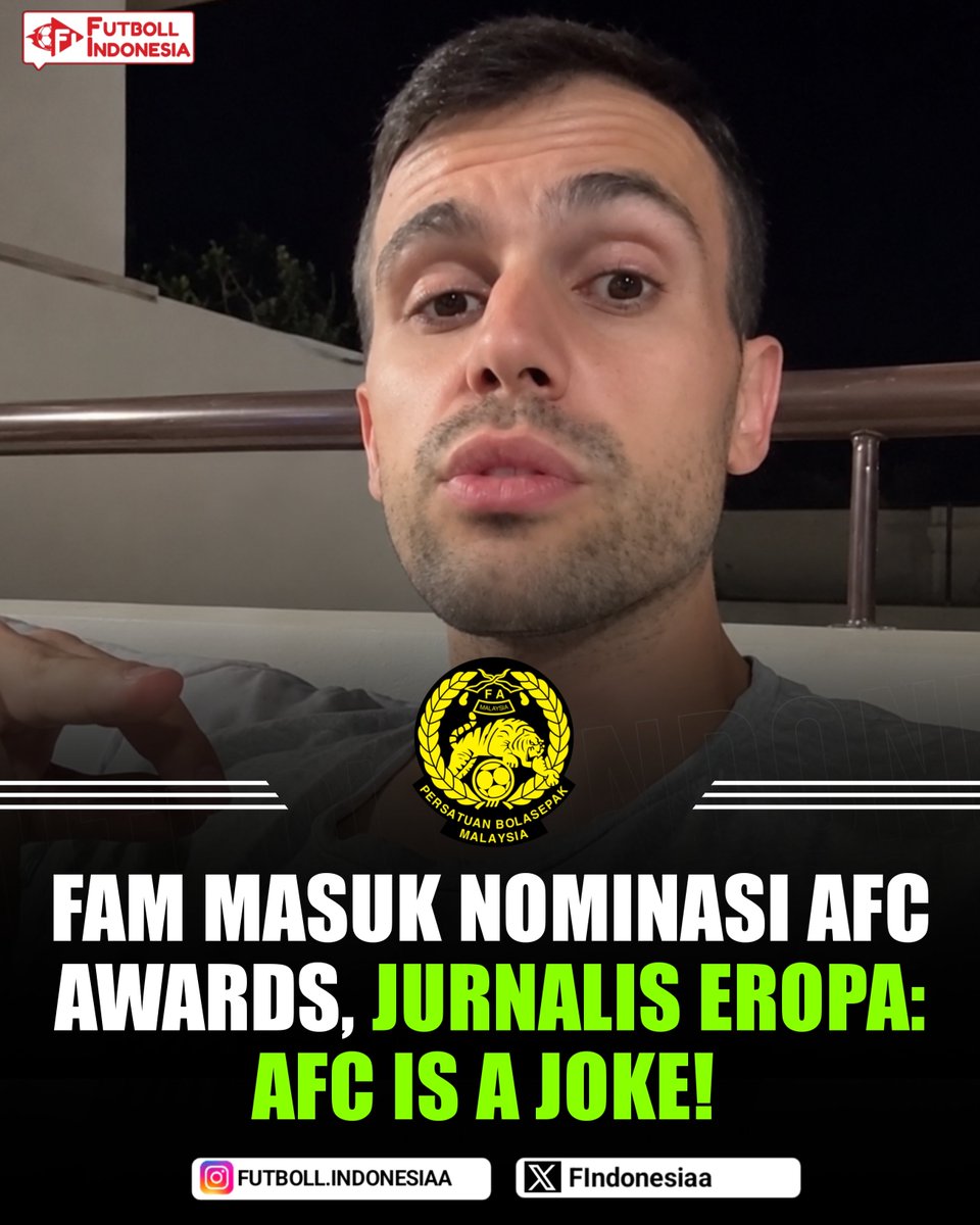 FIndonesiaa's tweet photo. JURNALIS TOP EROPA SEBUT AFC LAWAK! 😳

Jurnalis investigasi asal Prancis, Romain Molina, melayangkan kritik keras kepada AFC setelah Asosiasi Sepak Bola Malaysia (FAM) masuk nominasi Association of the Year.🙅‍♂️🇲🇾

Padahal, FAM baru saja dinyatakan bersalah pada tahun 2025 karena kasus pemalsuan data kewarganegaraan tujuh pemain naturalisasi.❌👨

🗣️"AFC itu lelucon: bagaimana bisa Asosiasi Sepak Bola Malaysia masuk nominasi Asosiasi Terbaik Tahun Ini setelah dinyatakan bersalah pada 2025 karena memalsukan kewarganegaraan tujuh pemain? Sepertinya korupsi dan kecurangan justru didorong."

Kritik ini pun ramai disetujui netizen yang menilai AFC terkesan menutup mata terhadap kasus serius yang mencoreng sepak bola Asia.🤦🏻‍♂️