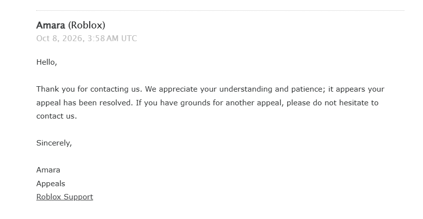 Xavier880049548's tweet photo. @Roblox @KreekCraft I got banned for no reason given, because roblox's AI moderation sucks, and nor has there "human" moderation been any help to me. no reason has been given still for my ban, I also asked for a ROA for the chat logs, still nothing.(roblox user: fadek059,5yr acc) https://t.co/jNZniwrE2q