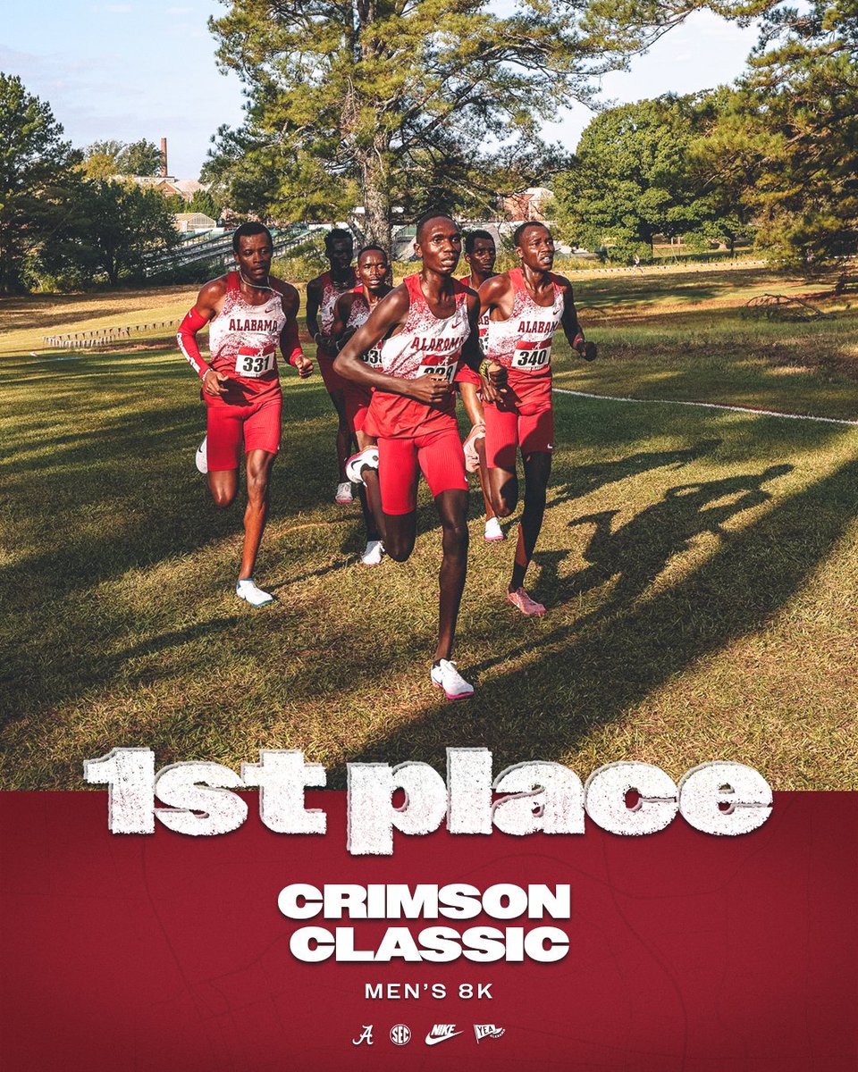 AlabamaTrack's tweet photo. Defending the home turf! 

The Crimson Tide men claim the top six spots of the Men's 8K for a perfect 15 points, including winner Dismus Lokira, who brings home the individual title with a time of 23:05.3!

#RollTide https://t.co/2uLCtUGFiv