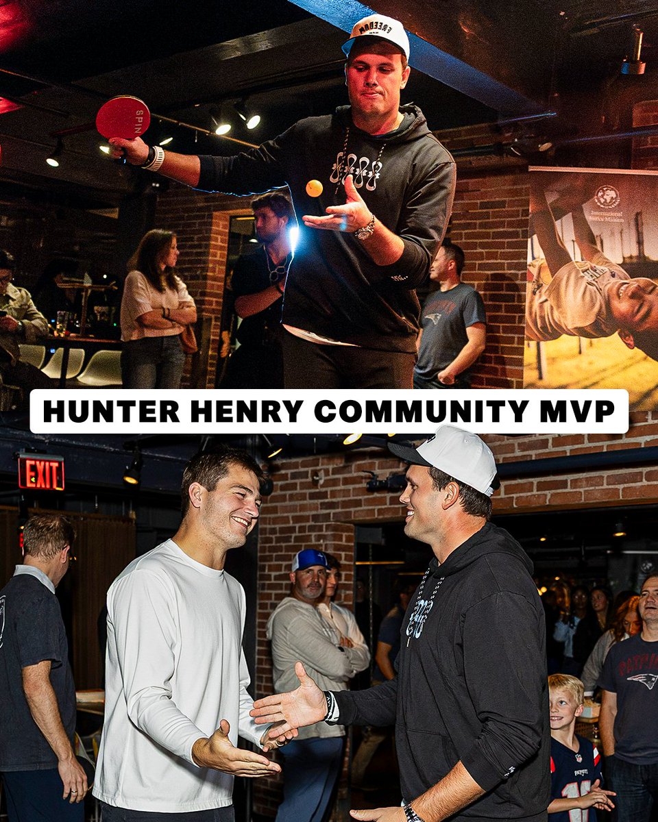 PatsFoundation's tweet photo. Congratulations to @Hunter_Henry84 for being named the Week 6 @NFLPA Community MVP for hosting an incredible event with @IJM 🏓 https://t.co/AxDZKO2Aqa