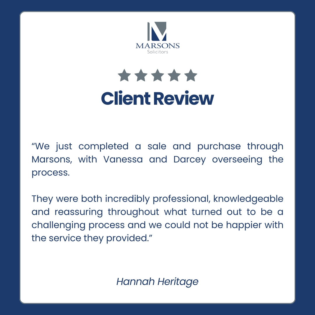 MarsonsLLP's tweet photo. Hannah completed a sale and purchase with us through what turned out to be a challenging process. 

She described our team as professional, knowledgeable and reassuring throughout. Thank you, Hannah.
.
.
.
.

#marsonssolicitors #bromleysolicitors #clientreview https://t.co/xq8W6sg4X2