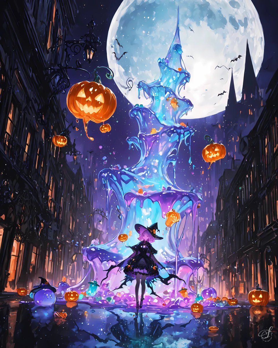 solvraen's tweet photo. ハロウィン中のゼリー都市はいつも夜🌙
まとまった時間とれたら返信いたします🎃
#fantasyart #jellycity #pastelfantasy https://t.co/nivnLftbn0