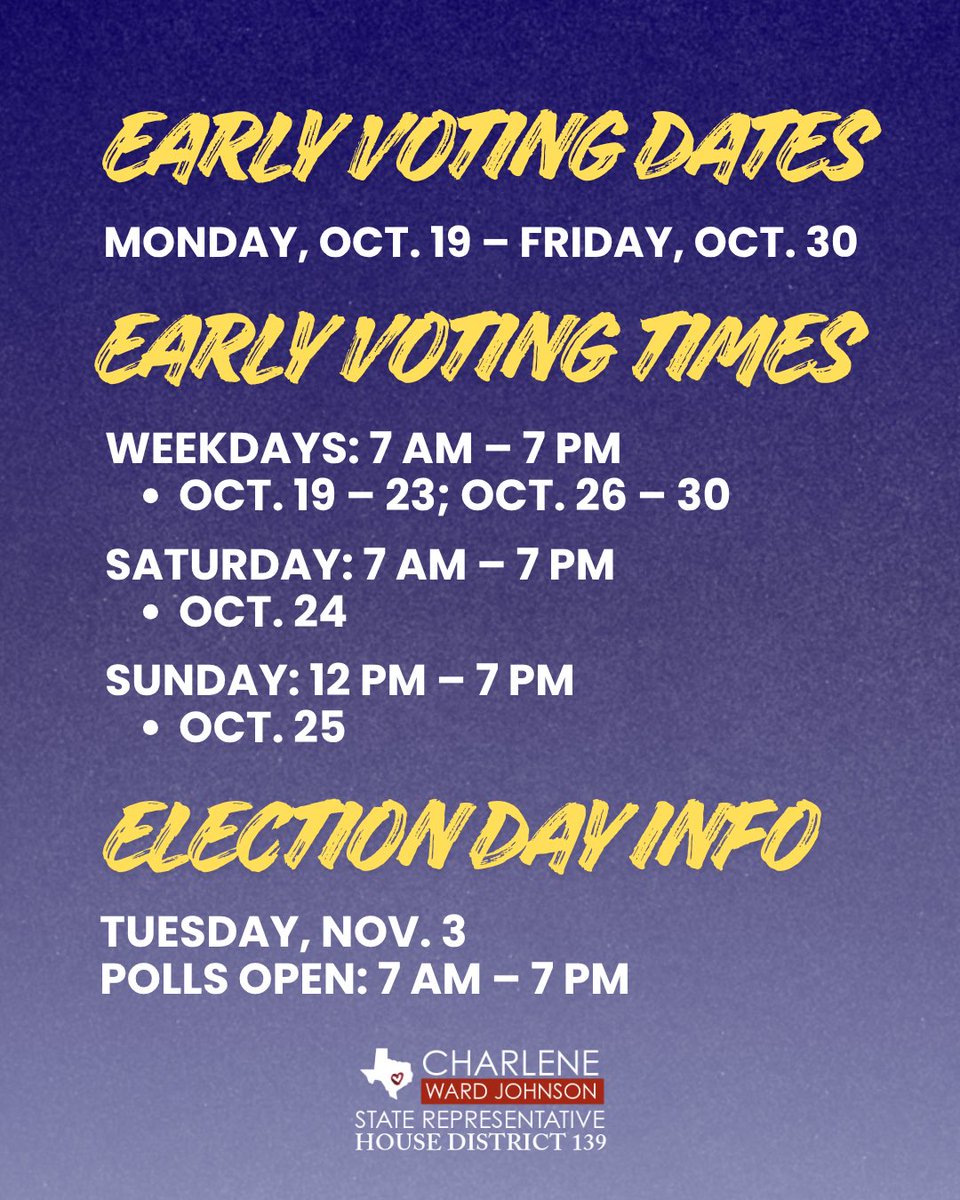 RepCWJ's tweet photo. Early voting is around the corner, so it’s important that you have the information you need before casting your ballot! 🗳️

Check out the @LWVHouston’s Houston Voters Guide for more information: https://t.co/qwNWnrka0r
#TeamCWJ #HD139 #vote #htx #txlege https://t.co/DMb2QcnJZe