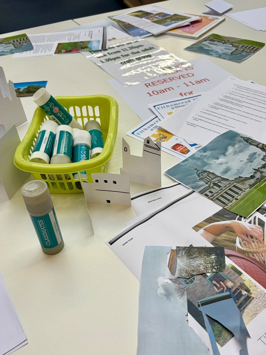 ElthamLibrary's tweet photo. Teens enjoyed a fun and free collage workshop themed around the Elthamread 2026 pick 'These Streets' by Luan Goldie at #ElthamLibrary last week! So much creativity and lots of thoughts about belonging and growing up 🏠 📚 🎨 #LoveYourLibrary https://t.co/CrVIdf29RT