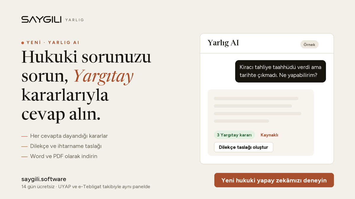 YarligAI's tweet photo. Yeni hukuki yapay zekâmızı deneyin. Sınırlı Süreli Demoya başvur.
Yarlıg AI kaynaklı cevap verir, dilekçe taslağı hazırlar. Finans avansı, masrafı ve tahsilatı dosya dosya tutar.