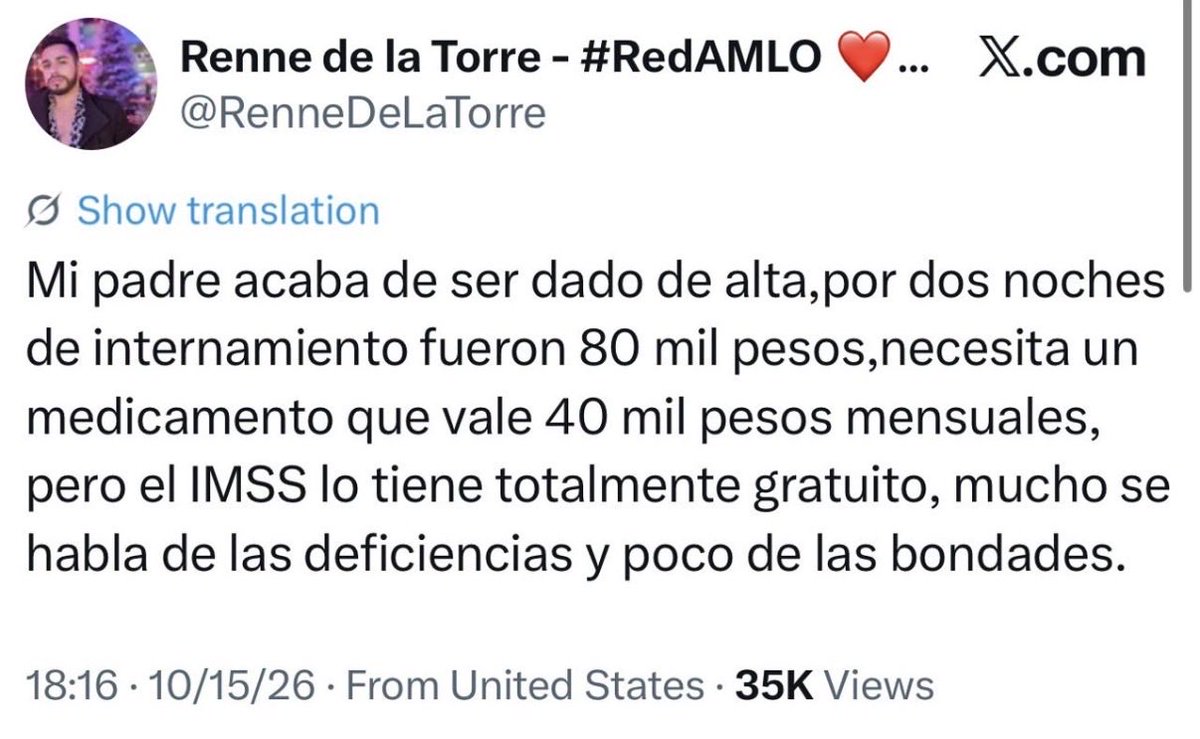 luis_gj's tweet photo. El IMSS es una maravilla, pero a mi papá mejor lo internamos en un hospital privado. 😂

Y así, desde Estados Unidos, Renne de la Torre nos explica las bondades del sistema de salud de la 4T.

El chiste se cuenta solo. 😂😂😂 https://t.co/L5mRHJmfMa