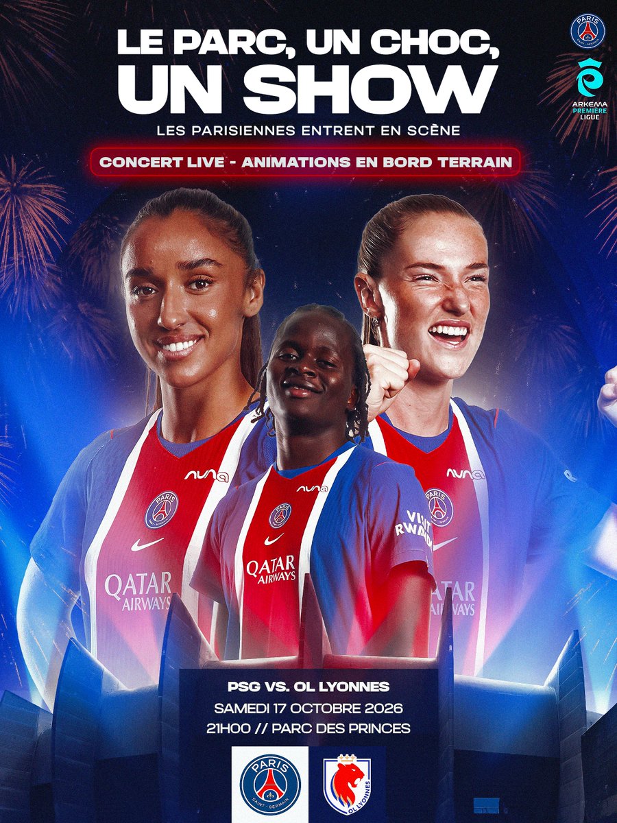 LPIFF75's tweet photo. Ce samedi 17 octobre à 21h, le Paris Saint-Germain accueillera OL Lyonnes au Parc des Princes, pour le choc de la 5ème journée d’Arkema Première Ligue. En plus de cette rencontre toujours attendue, un concert et des animations sont prévues !

Les infos : https://t.co/TuOViYGCcB https://t.co/odq7J8UaZe