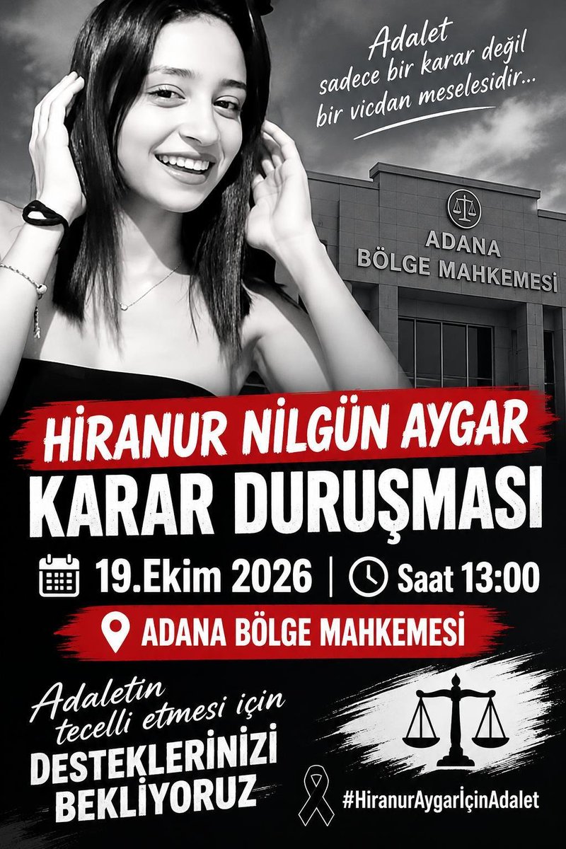 MuratAygar59485's tweet photo. Haklı davamda lütfen kızımı yalnız bırakmayın . 
Adana Bölge Mahkemesi 
19.Ekim 2026 saat 13:00
#HiranurAygarİçinAdalet https://t.co/3Tdk6IMMqx