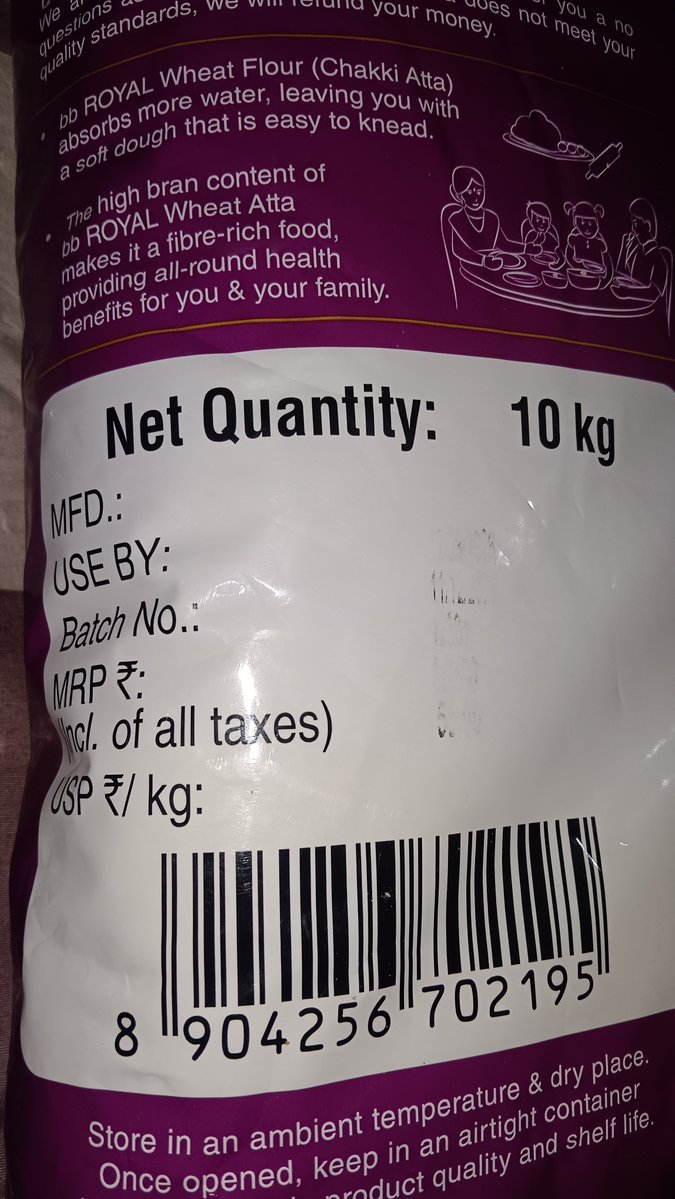 RupeshM87438017's tweet photo. Ordered BB Royal Atta but the manufacturing date, expiry date, and batch number are erased from the package. How can customers verify product safety? @bigbasket_com
Please issues me immediate exchange/return or refund my amount? What about my dinner now?
BNN-2131093993-20261016 https://t.co/2KJHZ17C5l