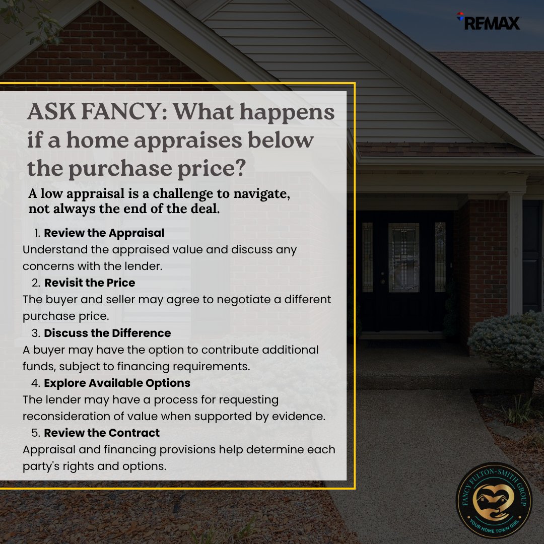 fancyfulton's tweet photo. ✨ Ask Fancy Friday: 𝗪𝗵𝗮𝘁 𝗵𝗮𝗽𝗽𝗲𝗻𝘀 𝘄𝗵𝗲𝗻 𝗮 𝗵𝗼𝗺𝗲 𝗮𝗽𝗽𝗿𝗮𝗶𝘀𝗲𝘀 𝗳𝗼𝗿 𝗹𝗲𝘀𝘀 𝘁𝗵𝗮𝗻 𝘁𝗵𝗲 𝗮𝗴𝗿𝗲𝗲𝗱 𝗽𝘂𝗿𝗰𝗵𝗮𝘀𝗲 𝗽𝗿𝗶𝗰𝗲? 🏡💰 

#AskFancyFriday #BestRealtorInSouthernIndiana #HomeAppraisal #SouthernIndianaRealEstate #FancySellsHomes https://t.co/nGpZG6kuL3