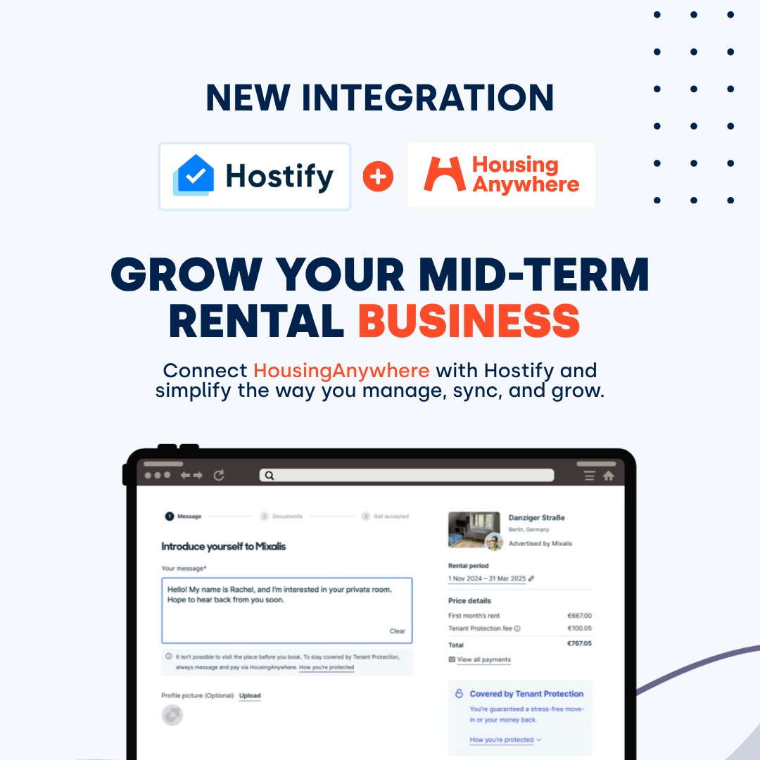 Hostifycom's tweet photo. 🎉 New integration: Hostify + @HousingAnywhere!

Reach international tenants, diversify your bookings, and sync availability, monthly pricing, and more, all from Hostify. 🌍

🔗 https://t.co/pJAW1zwYKs

#Hostify #HousingAnywhere #MidTermRentals #FlexLiving #PropTech https://t.co/ICutVGnc1T