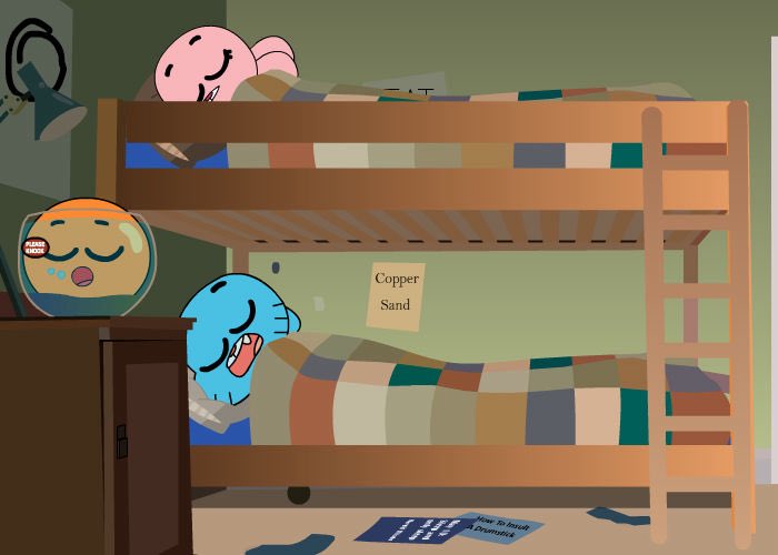 NVLDASH's tweet photo. @Crustology_ An Explanation to the Older Generation; This Image is from a kids cartoon called the “The Amazing World Of Gumball”.This is the room Gumball,Darwin &amp; Anaise sleep. The third Bed is The Fish bowl, used by Darwin(A walking Fishing). Thus got blocked for being to old I think… https://t.co/0qr78mZD8f