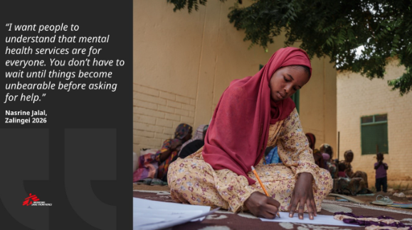MSF's tweet photo. Since completing mental health counselling sessions herself, Nasrine Jalal has been volunteering in her community in Zalingei, Sudan.

She encourages people to seek support by reminding them that no one has to face difficult times alone. https://t.co/KvMw3sEk9G