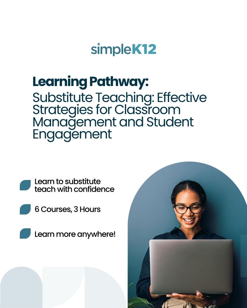 SimpleK12's tweet photo. Stepping into a classroom as a substitute means being ready for just about anything.

This learning pathway gives substitute teachers practical tools to build relationships, manage classroom culture, and navigate unexpected situations.

https://t.co/zAIPtR2kNy https://t.co/NK3IJgtvy7
