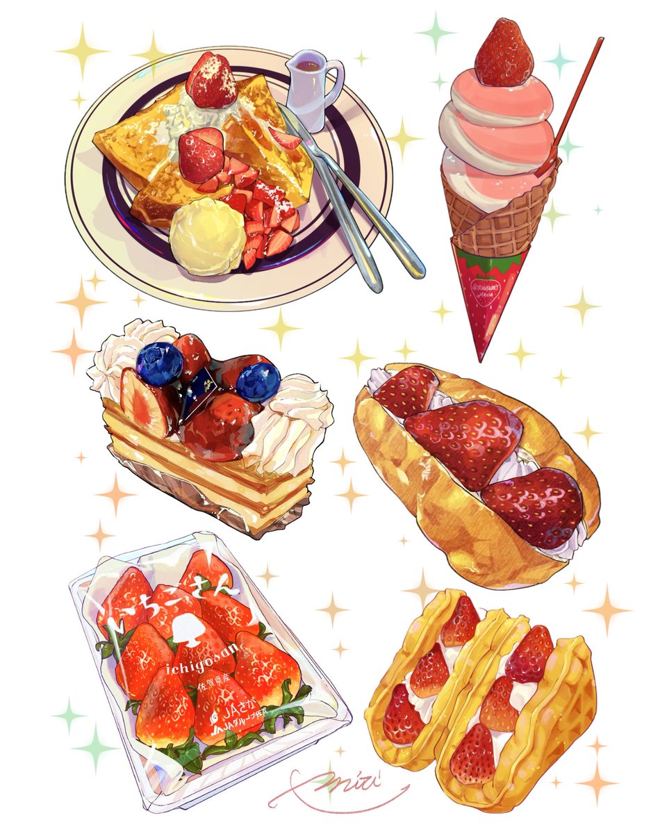 saitou__miri's tweet photo. 食べて描いたいちごスイーツ🍰🍓 https://t.co/U2YuXwVeQW