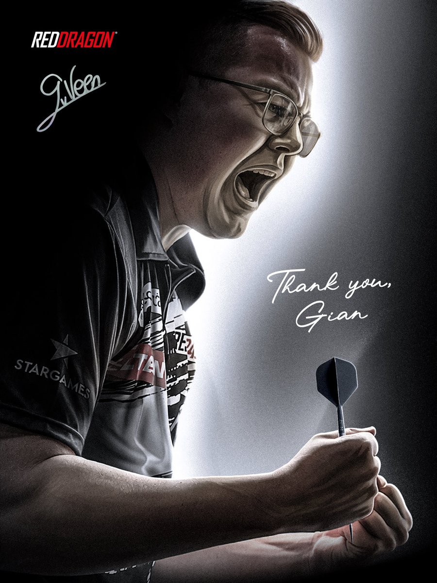 reddragondarts's tweet photo. Thank you, Gian 🖤
 
This weekend’s Euro Tour will be Gian’s last event as a Red Dragon-sponsored player...
 
Joining us in 2014 at just 12 years old, he’s been with us for more than half of his life, he's grown with us and we have loved being there every step of the way:
 
Two-time PDC World Youth Champion 🏆 European Champion 🏆 World Championship runner-up 🙌 World number 2 🤯
 
Everyone at Red Dragon is extremely proud of everything Gian has achieved. He’s been a brilliant ambassador for the brand, and it’s been a pleasure to be part of his story.
 
From all of us, thank you for everything. We wish you all the best for the future!
 
It's been some journey... 🤍