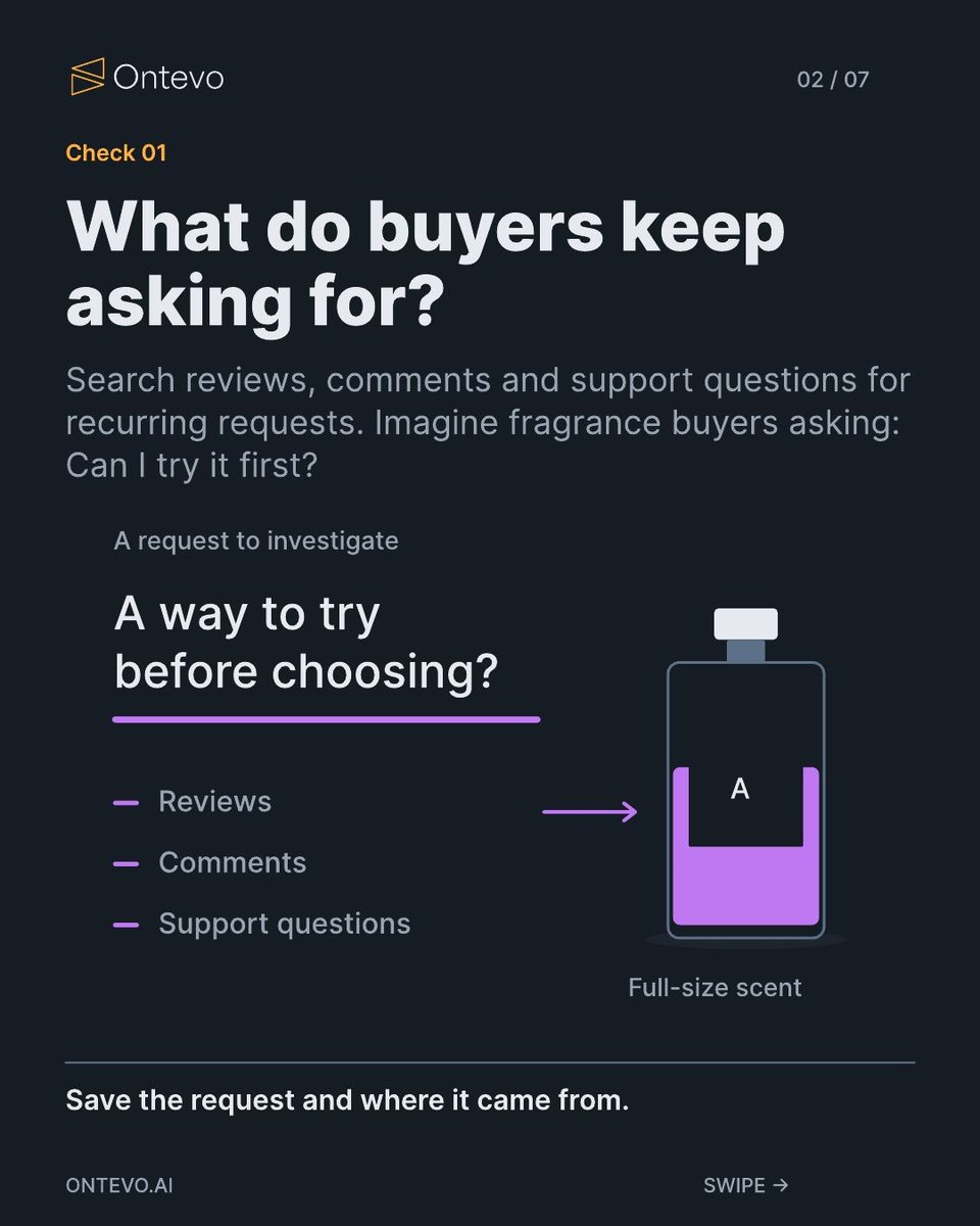 ontevo's tweet photo. Imagine a fragrance client selling full bottles while buyers ask to try the scents. Before pitching more ads, investigate a discovery set: sample cost, packing and margin included. Ontevo helps turn the signals into a client recommendation. https://t.co/xgcp9Dh4ee