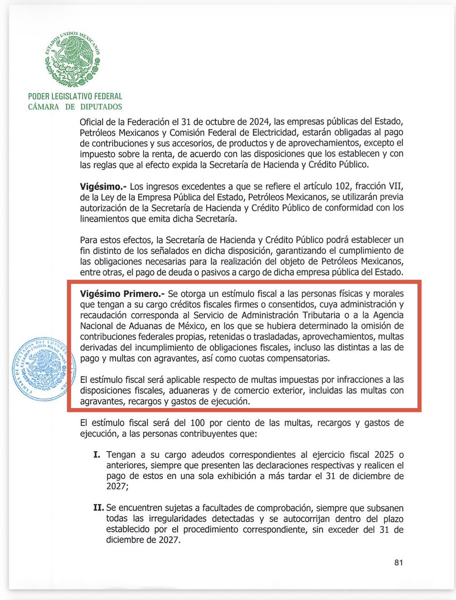 LuisPadronV's tweet photo. 🔴 #AlertaFiscal -  | LIF 2027

La minuta llegó al Senado con un cambio relevante: eliminan el límite de ingresos de $300 millones para acceder al estímulo del 100% en multas, recargos y gastos de ejecución.

¿La clave? Ahora incluiría a grandes contribuyentes.

#LaVozdelFiscalista