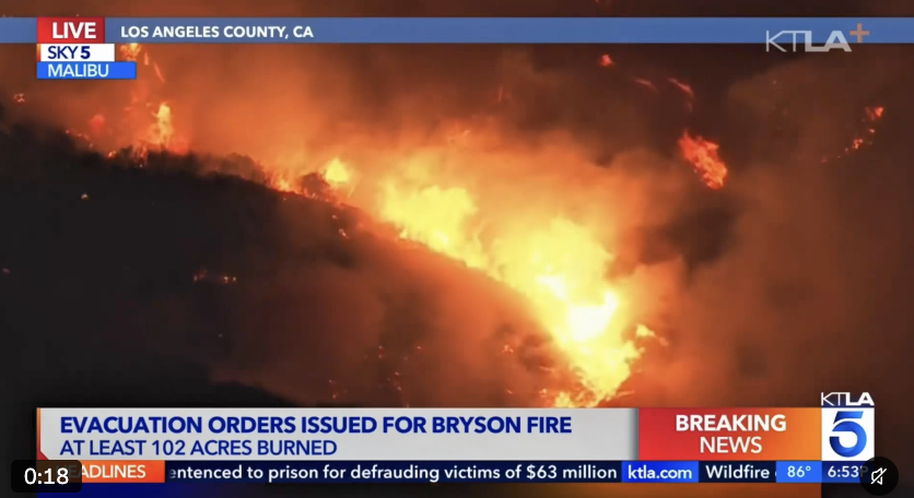 PatrickHumphre's tweet photo. RIGHT NOW🚨 America's TOP Marine Corps base is ON FIRE...... & so is Malibu 

The Henderson Fire is tearing through CAMP PENDLETON, home to tens of thousands of Marines, with 17 miles of California coastline right between San Diego and LA...

The Fire started near the Chow Hall & McDonalds on base and It EXPLODED overnight to about 1,404 ACRES... and it's still 0% CONTAINED.

Marines were EVACUATED from Las Flores (the 41 Area) on base. Flames pushed WEST toward I-5 and shut down part of the interstate in Oceanside...

And SoCal is burning on multiple fronts...

The Bryson Fire in MALIBU blew up to about 200 ACRES overnight. EVACUATION ORDERS are out for Encinal and Trancas Canyons... with WARNINGS from Zuma Beach to Leo Carrillo.

In Azusa, the Peak Fire is 41% contained at about 43 acres...

And the winds are coming BACK. Red Flag Warnings are up across LA and Ventura counties until 8 PM Saturday