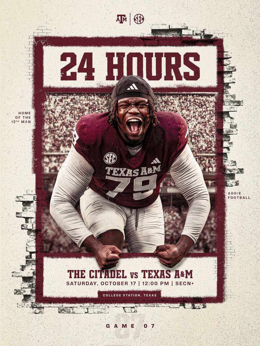 AggieFootball's tweet photo. 24:00:00⏳

#GigEm | #BTHOthecitadel https://t.co/55PcDv6nTF