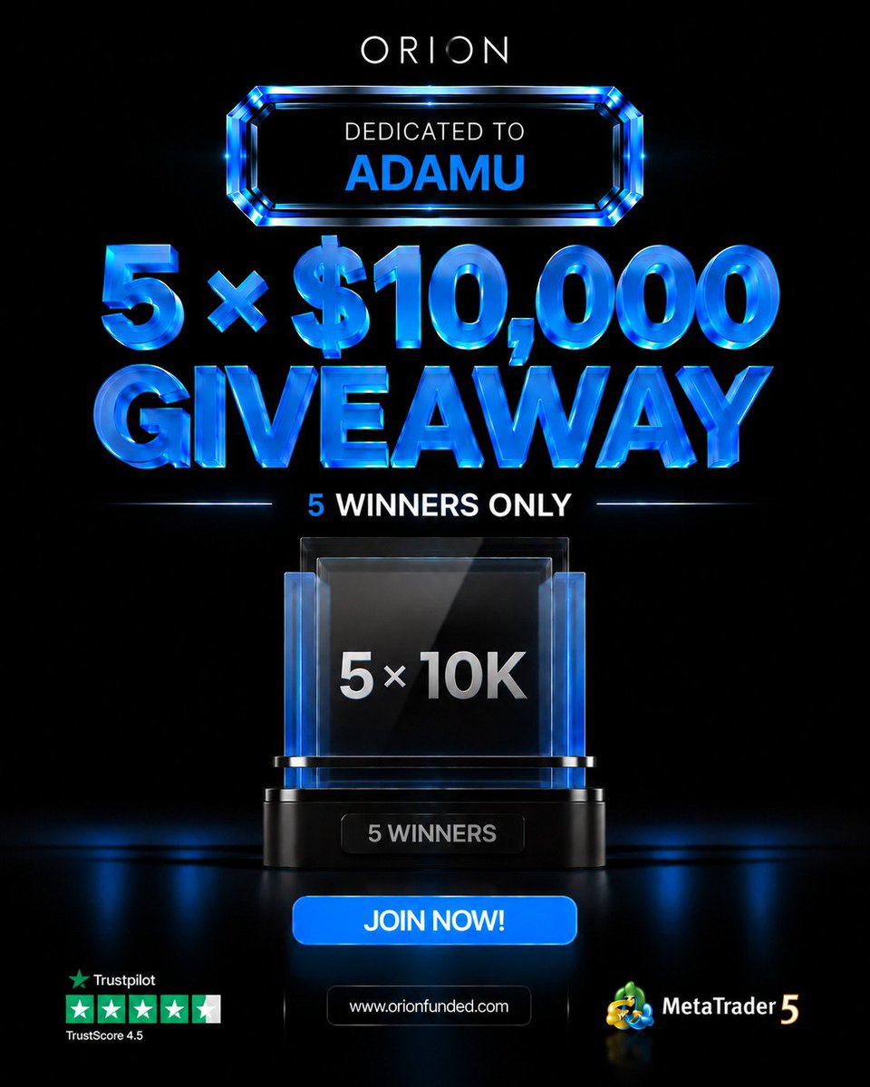 AdamuB10718's tweet photo. $50,000 giveaway alert ❤️‍🔥💯
Orioun funded is giving away 
5X$ 10,000 funded account 
To enter 💥
Must follow 
✅@orionAffiliates on x
✅@oriounfundedcom on x

Must follow 
@AdamuB10718
@BullionBoss47
@KillerXauu
@Alafiya3755
Winners will be anaouced72hr 
Good luck 🤲👏 https://t.co/JpLZlqlRKp