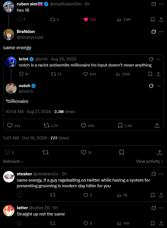 binarycrush's tweet photo. For some reason people assumed I was criticizing Ruben here

All I said is that Ruben ignored the absurd, but heavier claims, in the post where he's accused of mocking what is claimed to be a suicidal minor

it's a similar attitude, a similar energy. I found it funny. https://t.co/6nOpLJGBMa
