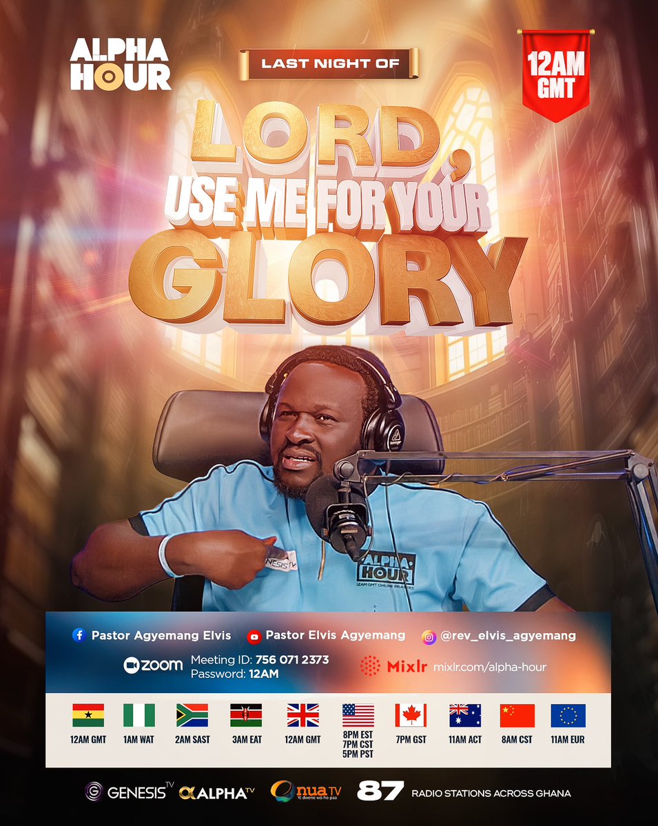 REAgyemang's tweet photo. John 17:4 KJV
I have glorified thee on the earth: I have finished the work which thou gavest me to do

Alpharians, this will be our testimony. Ypu will not live an empty life. You will not waste the grace of God upon your life. You will not leave this earth without fulfilling the purpose for which God created you. 

DON'T MISS THE LAST NIGHT. Tonight, we are gathering one more time on the Altar of Fire at 12AM Ghana Time. 

Share the link, wake someone up, invite your friends and family now🔥🔥🔥

📍Alpha Hour | LIVE at 12AM Ghana Time
📝 Come with your Joy List
🍷 Prepare your Communion
📞 Call a friend, tag someone, and share the link.

Follow the Pastor Elvis Agyemang - Alpha Hour Official WhatsApp channel: https://t.co/yH44sdrMyA

#alphahour #pastorelvis #myyearofmygodmyfather #everydaywithgodiseverydayinvictory #12amGMTOnlinePrayers #ShareTheLink