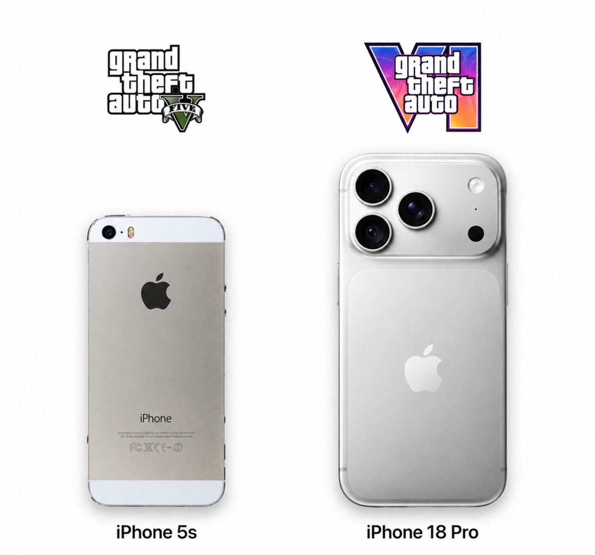 Appledataos's tweet photo. 🎮 Cuando salió GTA V, el iPhone 5s era el futuro. Ahora esperamos GTA VI con el iPhone 18 Pro.
#GTAVI #iPhone #gtav https://t.co/cyFYZiOQGy
