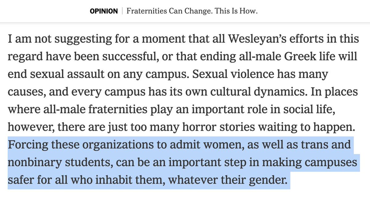 DavidDecosimo's tweet photo. The reasoning is incoherent &amp; sexist:
1. There are no real differences between men &amp; women, which is why having an all-male group is identical to racial segregation.
2. Young men are so inherently bad &amp; toxic, they cannot be left alone but need the civilizing presence of women. https://t.co/l6kAdT1lTO