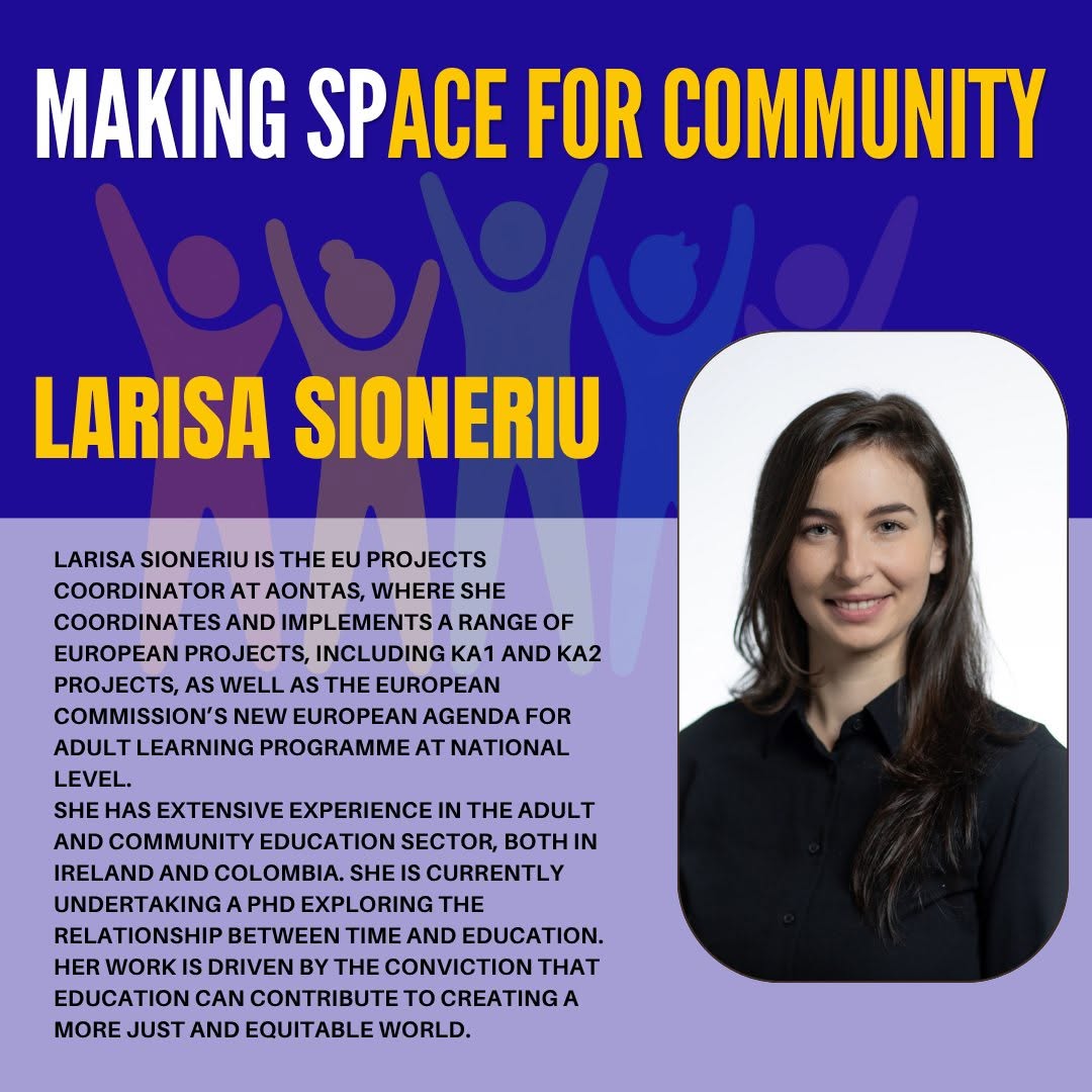 devperspectives's tweet photo. Say hello to one of our panellist for MakingSpACE, @LarisaSioneriu !

Larisa is an expert in the adult and community educator sector who has done amazing and impactful work with @aontas , National Adult Learning Organisation of Ireland. She has an impressive background with European Projects and worked at a national level to help shape Adult Learning.

She’s worked closely with Saolta in the past and most recently led a workshop on AONTAS's and Development Perspectives’s resource “Community Education Against Disinformation Workbook”.

Join us on November 4th at the Marino Institute of Education to hear her valuable insight on community education.

Register here  https://t.co/jAaOo3TIjO

#community #education #dublinireland #saolta2026 #dublinevents #IrelandEvents #LouthEvents #eventlifedublin #marinoconference