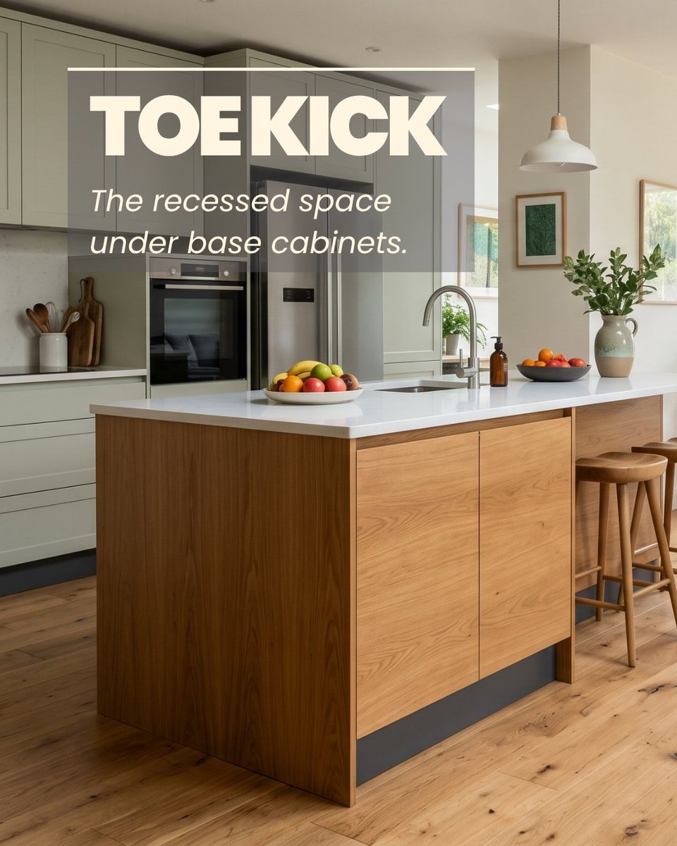 mystocktonagent's tweet photo. That little space under your lower cabinets isn’t random. 

It’s called a toe kick!

It’s recessed on purpose, so your toes can tuck right under.

#KitchenFacts #KitchenDesign #ToeKickKitchenRemodel #HomeUpgrades https://t.co/INDuiRWfmH