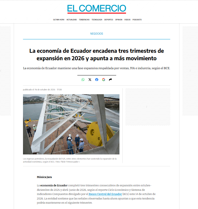 UIDE's tweet photo. 📈 #UIDEtoday | Bernardo Chiriboga, nuestro docente de la Business School, analizó en @elcomerciocom los tres trimestres de expansión económica de Ecuador y los desafíos para traducir este crecimiento en empleo e ingresos.

https://t.co/tw1APUQs82 https://t.co/q9sfTpcgop