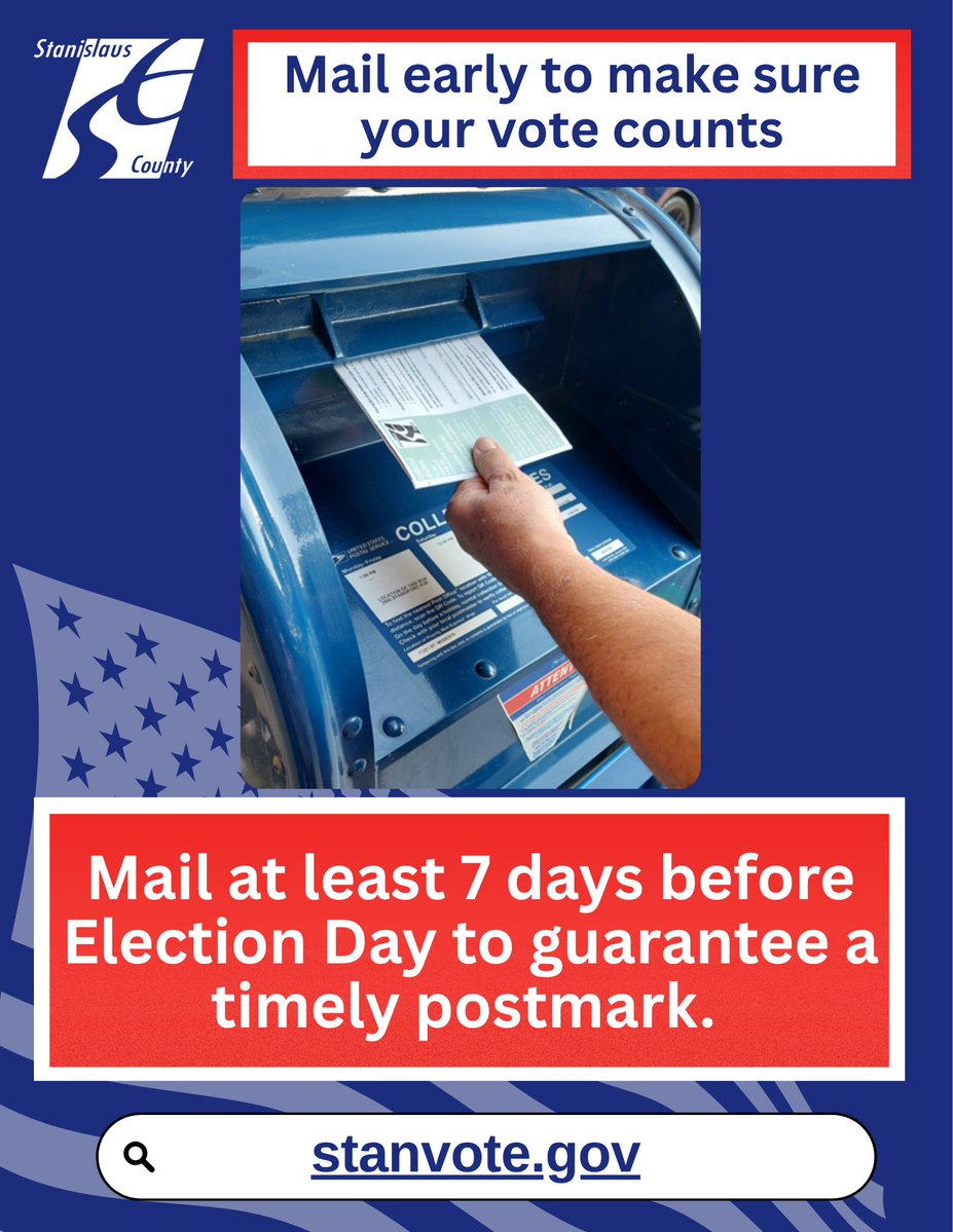 StanCounty's tweet photo. Mail early to make sure your vote counts!
Planning to vote by mail? Mail your ballot at least 7 days before Election Day to help ensure it receives a timely postmark.
Your voice matters! Visit https://t.co/gxTDqJ6XNz for more voting information and election resources https://t.co/sXTYIl0k6h