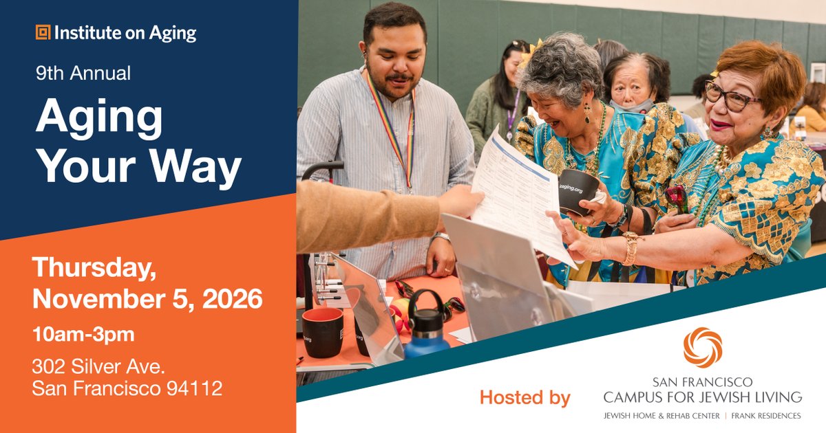 IOASFBAY's tweet photo. Our 9th Annual Aging Your Way is coming up November 5 in San Francisco. Free to attend, with speakers, a resource fair, and a live choir performance.

Register today to celebrate aging with confidence and joy

https://t.co/TuxAXQExz2

#AgingYourWay #InstituteOnAging #SanFrancisco https://t.co/5qOGoX45dg