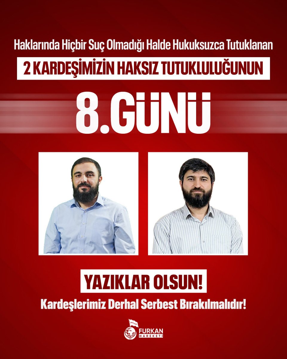 furknharketi's tweet photo. Huluksuz bir şekilde tutuklanan Alparslan Kuytul Hocaefendi, Semra Kuytul Hocahanım ve diğer kardeşlerimizin haksız tutukluluğu hâlâ devam ediyor. 

Yazıklar Olsun! 
Derhal Tahliye Bekliyoruz! 

#YargıEliyleZulüm
AlparslanHocaya Ozgürlük 
SemraHocaya Ozgürlük 
FurkanGönüllülerine Ozgürlük