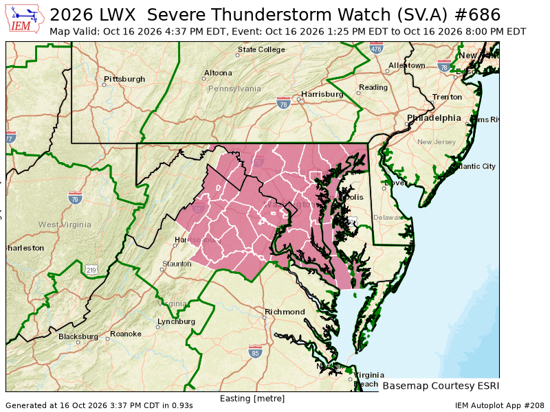 CBS19Weather's tweet photo. LWX updates Severe Thunderstorm Watch (cancels 4 counties, continues 56 areas) till Oct 16, 8:00 PM EDT https://t.co/Vv6rvCtapx https://t.co/jS3UjXF5wE